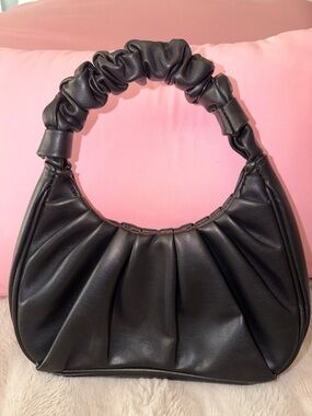 Ruched Handle Black Shoulder Bag - Women